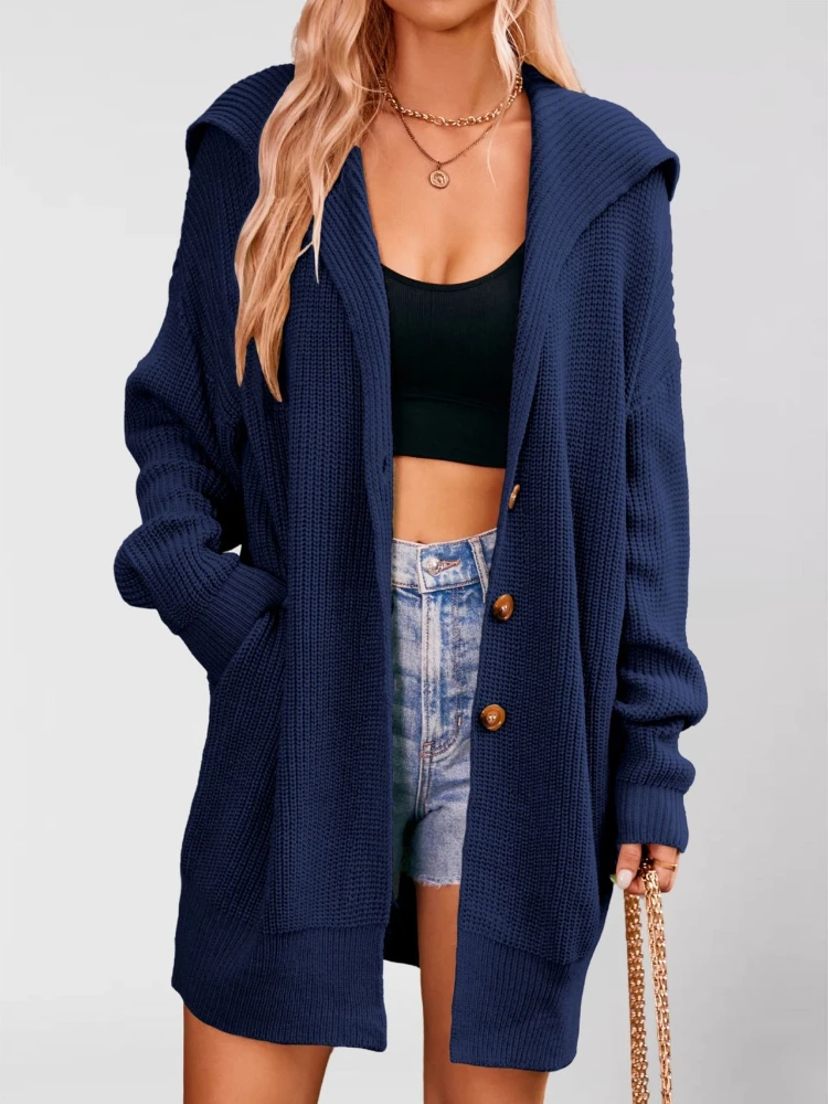 Frauen Strickjacke Mit Kapuze Frühling Gestrickte Rosa Grau Herbst Winter Elegante Lange Oberbekleidung Maxi Y2k Pullover Mantel Weiche Jacke Pullover