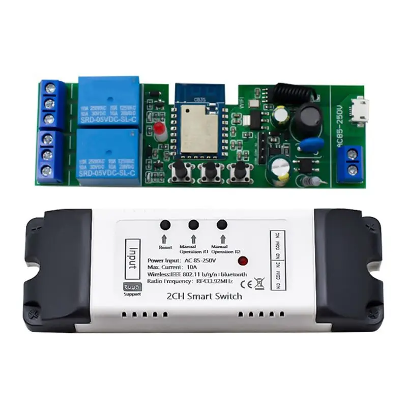 

Умный Wi-Fi релейный выключатель Tuya 2CH с датчиком, AC85-250V, контроллер реле для контроля доступа, с корпусом