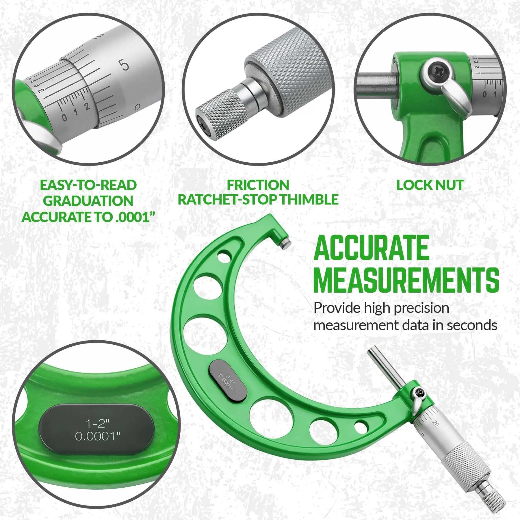 外側マイクロメーターセット 0-4" / 0.0001" (0-1"/1-2"/2-3"/3-4") 精密機械工具、超硬チップ標準ラチェットストップ付き