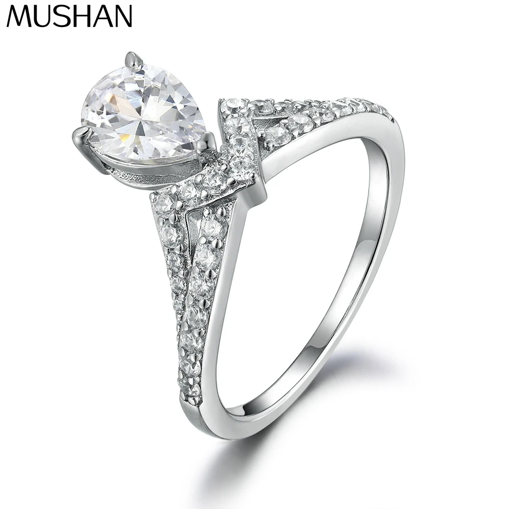 

MuShan Luxury Jewelry 925 Sterling Silver Ring Zircon 5A Princess Party for Wife 18K Real Gold Plated Fine Jewelry Rings