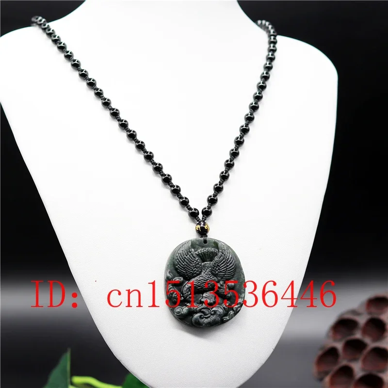 Trung Quốc Đen Xanh Ngọc Đại Bàng Mặt Dây Chuyền Ngọc Bích Tự Nhiên Obsidian Cổ Choker Trang Sức Thời Trang Đầm May Mắn Quà Tặng Nam Nữ