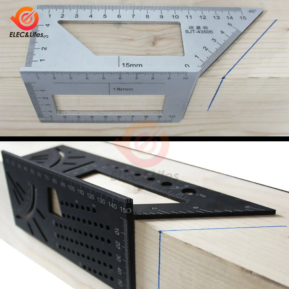 150mm Aluminum Alloy Multifunctional T-shaped Combination Ruler 40/90 Degree Right Angle Ruler Line Ruler Carpenter's Ruler