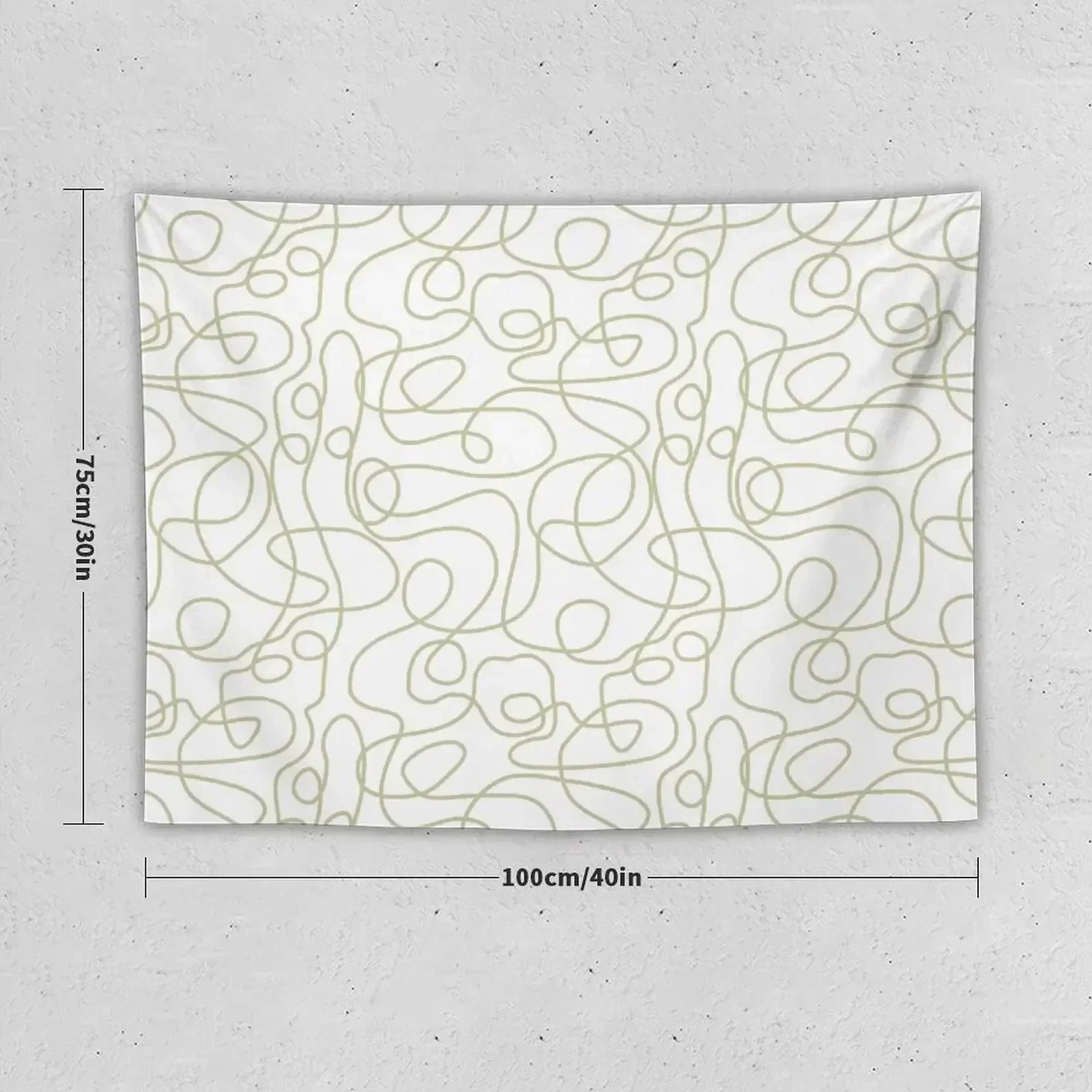 Doodle Line Art Pattern | Pale Pistachio on White Tapestry Decoration Aesthetic Bedroom Deco Tapestry