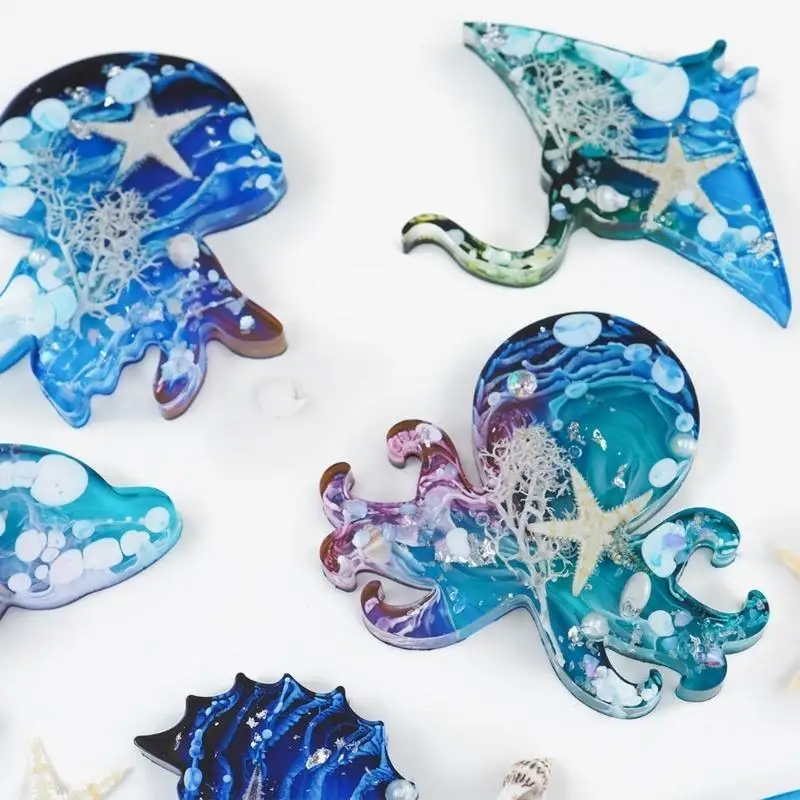 Pendant Moulds Keychain Mold Clay Mould Marine Animal Keychain Decorations Silicone Material Hand-Making Accessory