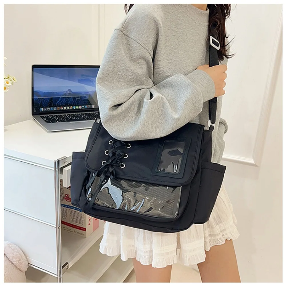 Strap ita bag, large-capacity shoulder crossbody bag, ita bag, anime-themed bag, versatile, girly, college-style, transparent, s image 2