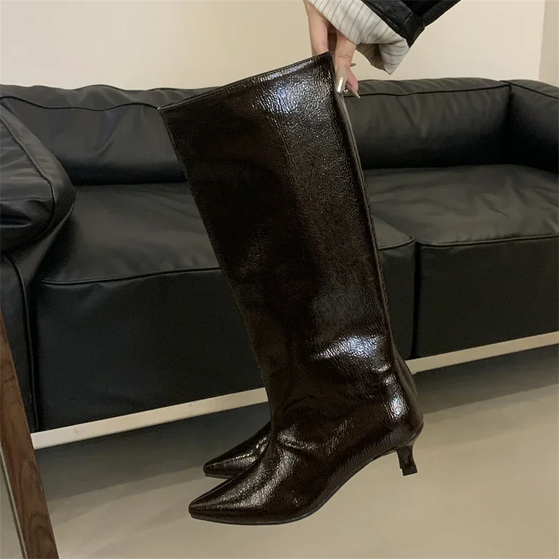 Aneikeh Autumn Winter Street Style Sexy Pointed Toe Thin Low Heels Women Knee-High Boots Casual Party Shoes Long Botas Mujer - Image 3