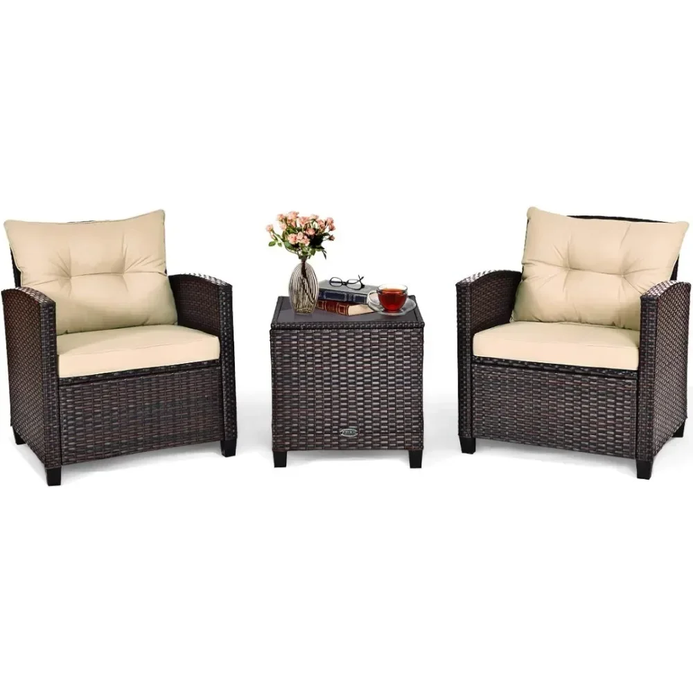 

XMSJ Wicker Outdoor Sofa Set w/Washable Cushion and Tempered Glass Tabletop, Furniture for Garden Poolside Balcony，Garden Sofas