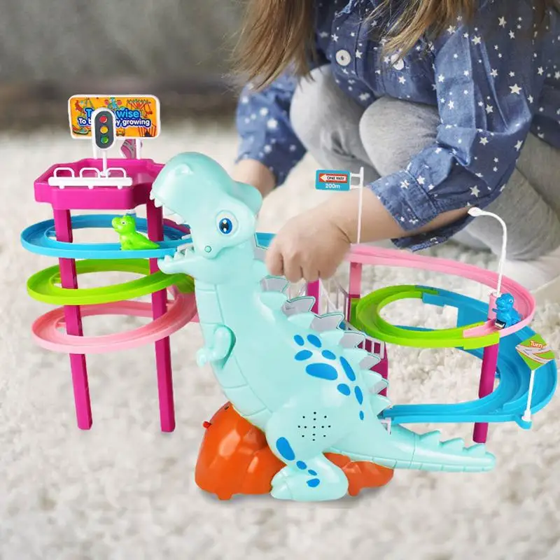 Dinosaur Track Park Dinosaur Climbing Stairs Educational Toy Dinosaur Paradise Suit Pig Toys Electric Assembly With Music