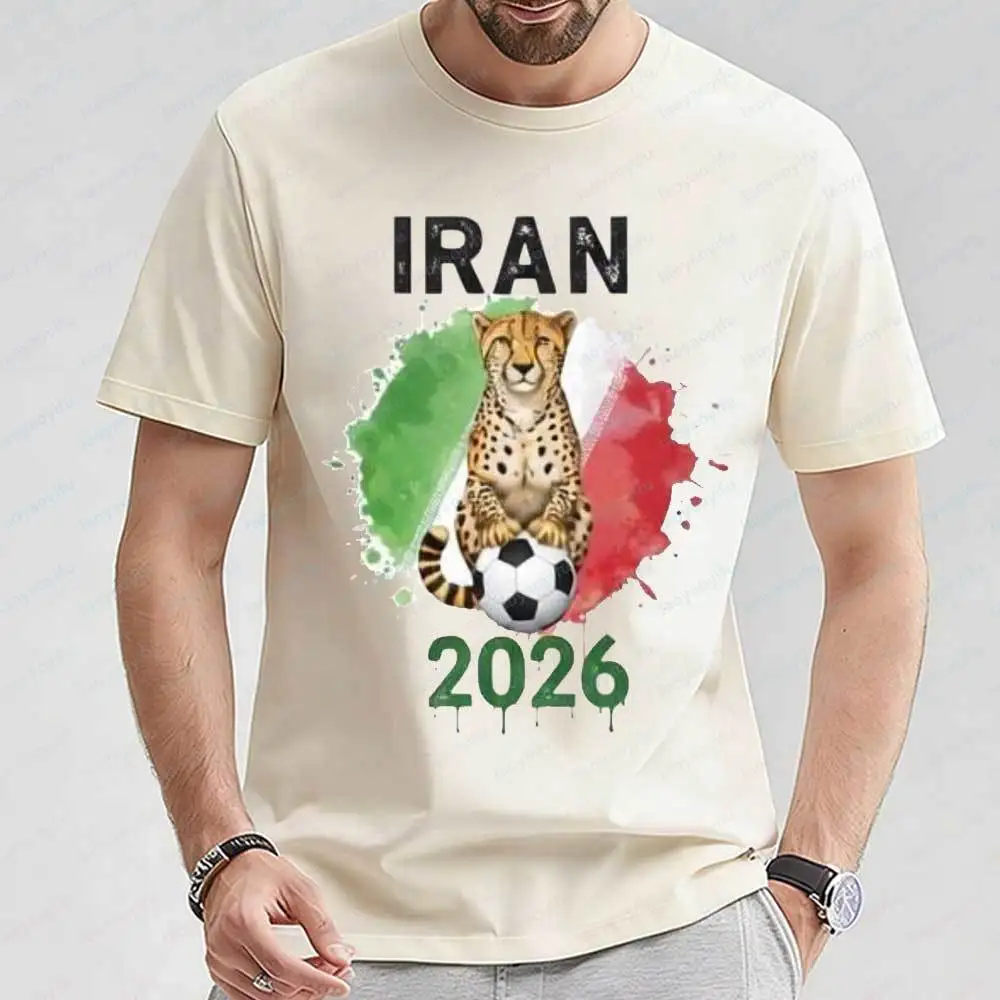 

Men Iran 2026 Soccer Graphic T Shirt Asiatic Cheetah Print Short Sleeve Casual Cotton Tee Unisex Sportwear Top Men Clothing Tops
