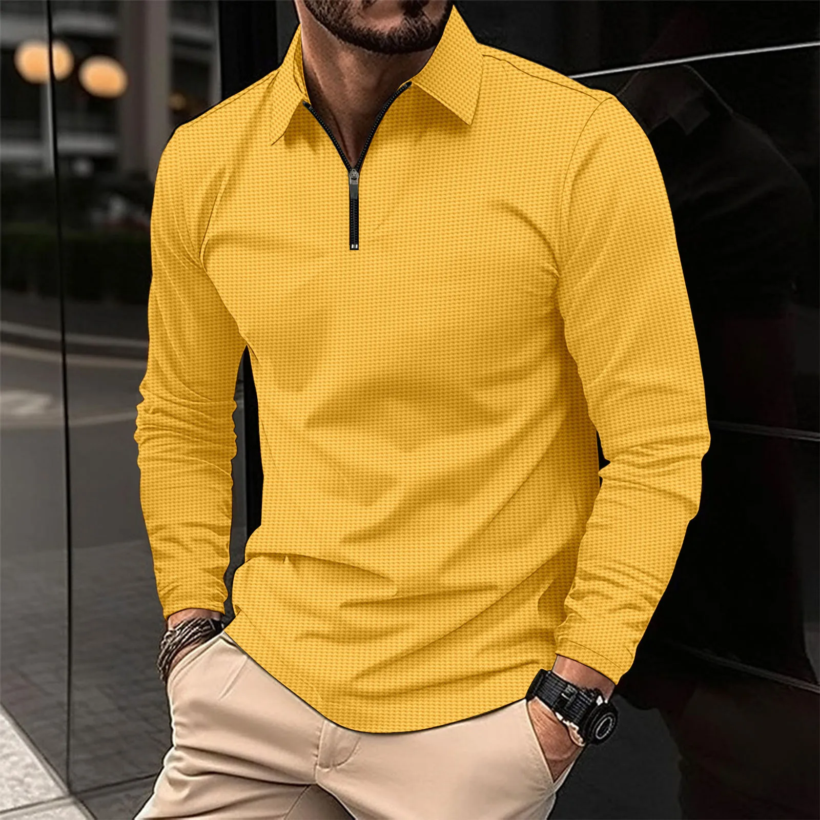 Polo uomo 2023 colletto con cerniera Polo di marca manica lunga autunno moda abbigliamento Waffle Polo da uomo