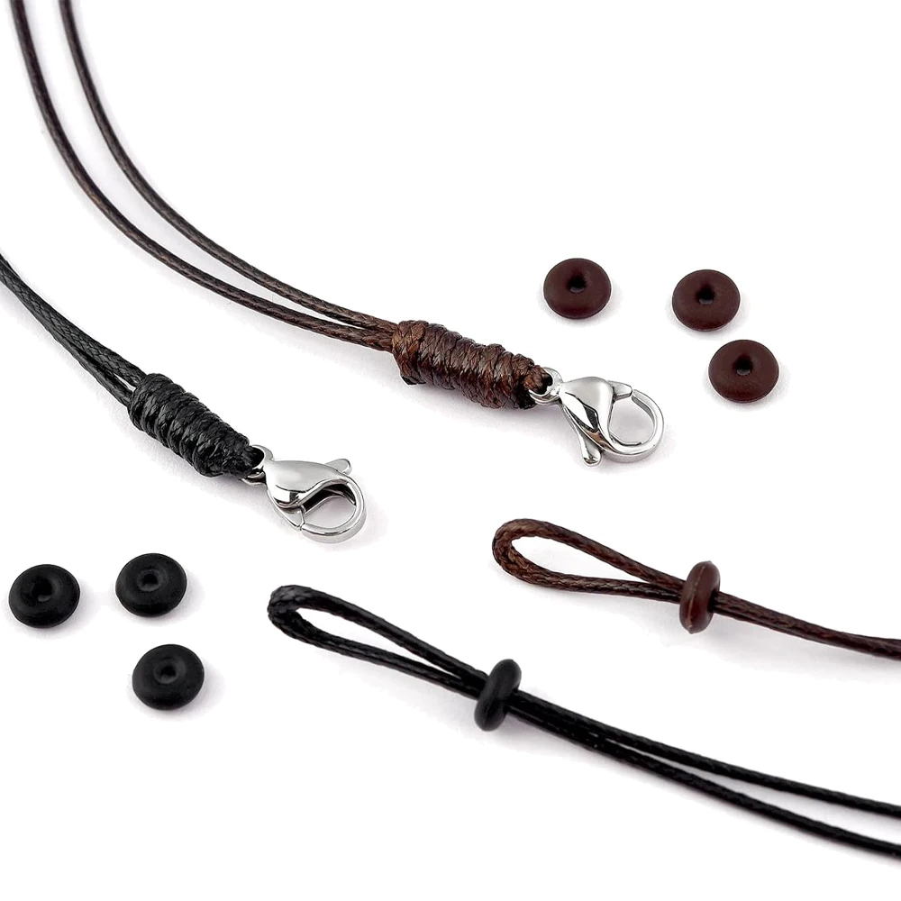 1mm Waterproof Black Double Strand Leather Cord Choker Pendant Necklace Chain Stainless Steel Clasp Rope for Women Men Jewelry