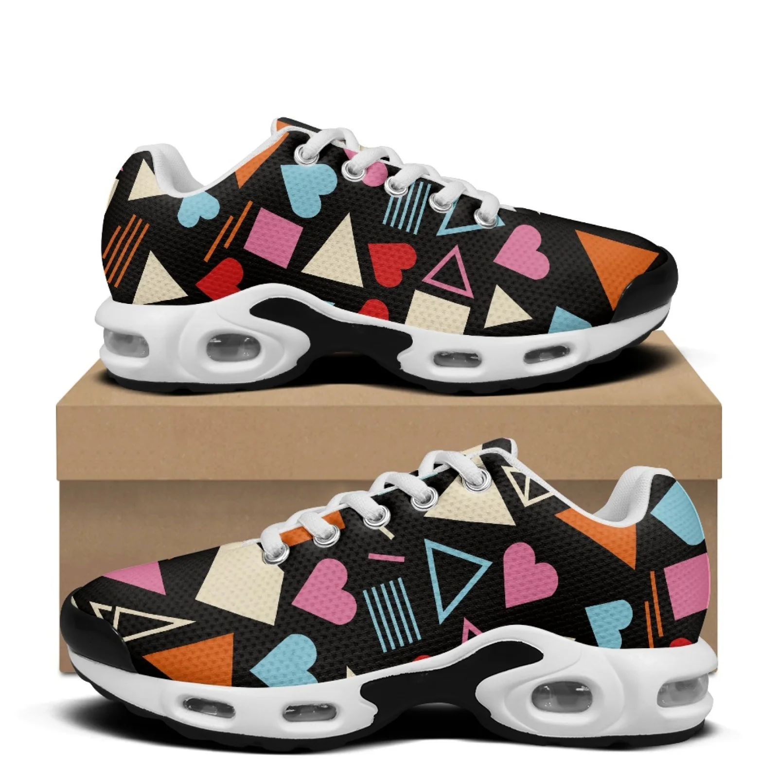 

XIXIRIMIDO Geometric Hearts Air-Cushioned Sneakers Women's Running Shoes Men's Commuter Shoe Lightweight Breathable Soft Comfort