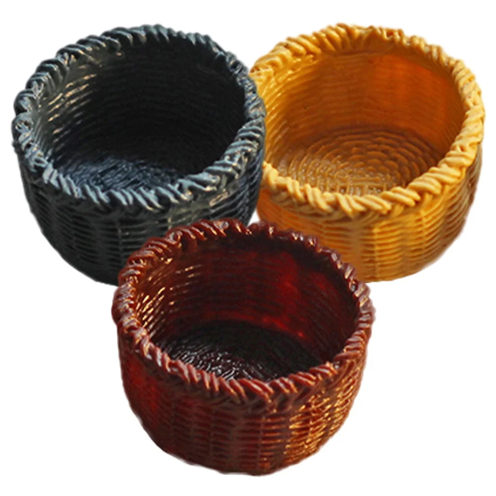 

3 Pcs Simulation Basket Miniature Room Decor Adorable Storage Woven House Ornament Furniture Crafts Resin Ornaments