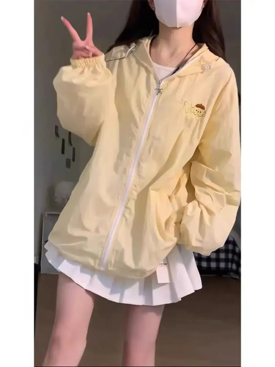 Miniso Purin Sun-Proof Clothing Sanrio Yellow Colour Summer Cool Quick Dry Skin Wind Breaker Thin Breath Lovely Kawaii New Coats