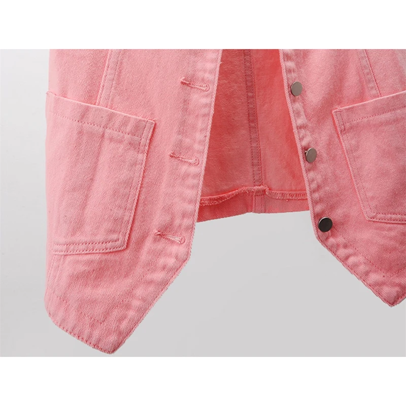 Chalecos de mezclilla rosa para mujer, ropa de abrigo informal corta, delgada, cuello en V coreano, chaleco vaquero con Bolsillo grande, moda de primavera y verano