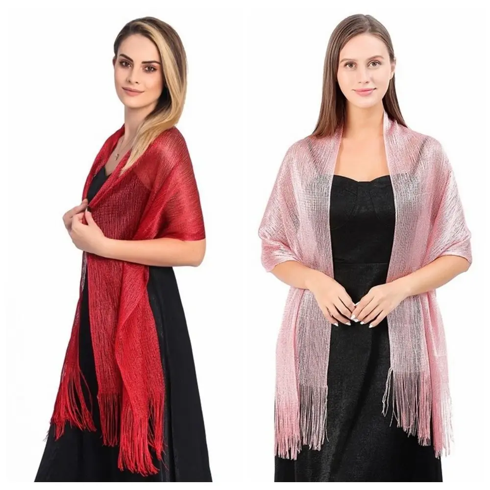 Solid Color Hollow Out Shawl Lightweight Sun Protection Tassel Shawl Thin Long Scarf Bohemian Evening Dresses Shawls Ladies