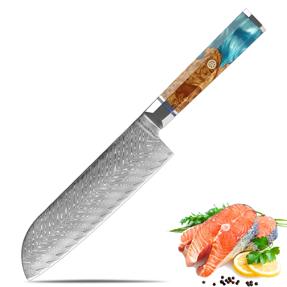 Damascus Steel Knife Sharp 7 Inch Santoku Knife Japanese Chef's Knife Kitchen Cooking Knife Genuine Ladies Small Vegetable Knife