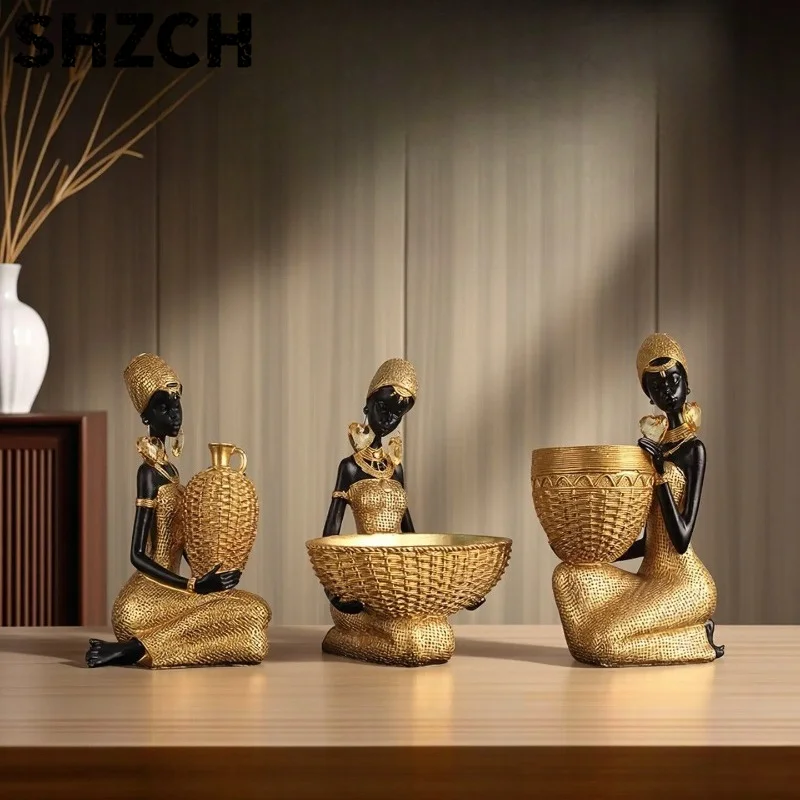 African Art Tabletop Decor, Handmade Tribal Statue for Home, Vintage Culture Ornament, Unique Craft for Living Room Shelf