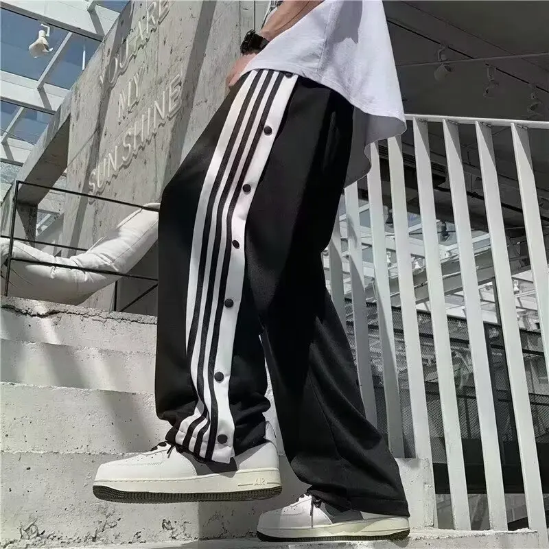 Summer Loose Men\'s Trend Simple Casual Pants Striped Pants Harajuku Sweatpants Men\'s Youth Popular Tide Fashion Straight Pants