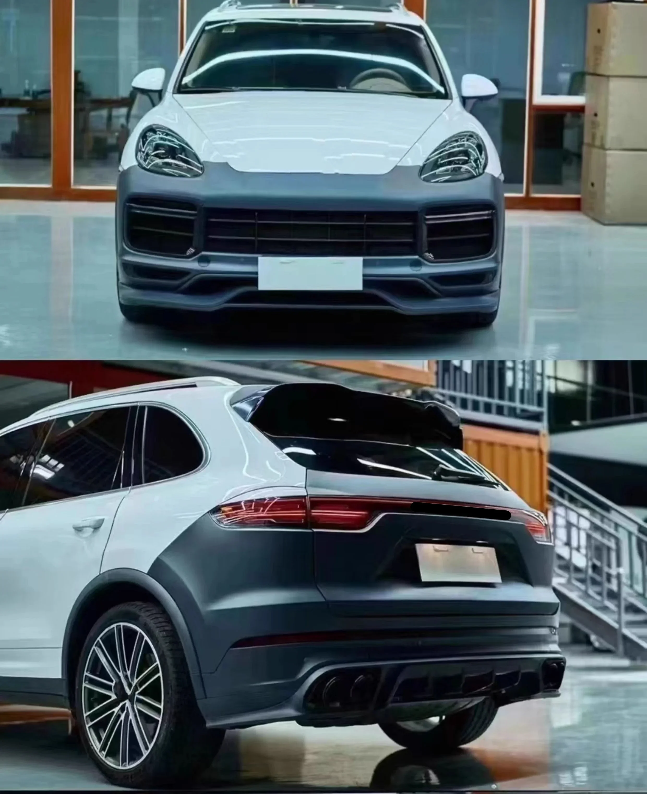 Body Kit do Porsche Cayenne zmodyfikowany przód tylny zderzak Grill maska tylny reflektor reflektor osłona silnika tylna pokrywa tylna rura