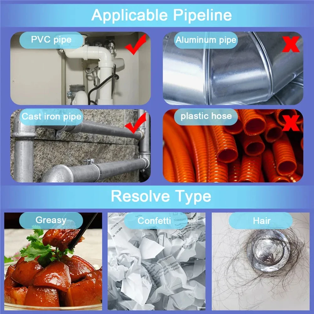 منظف استنزاف قوي، عامل نعرات الأنابيب، المطبخ، الحمام، المجاري، المرحاض، تسد، مزيل الروائح الكريهة، عامل التنظيف مع كيميائي قوي #6