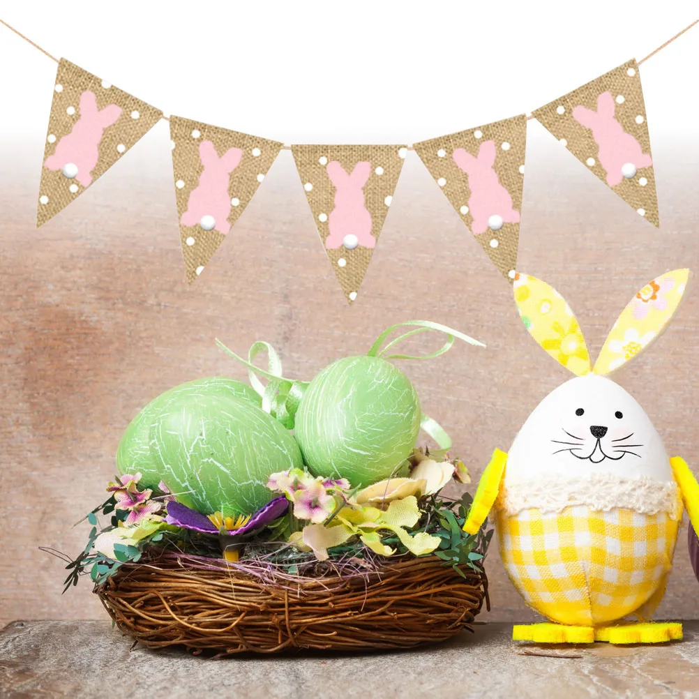 

2 Pcs Rabbit Flag Decoration Easter Bunting Party Banner Dots Pull Garland