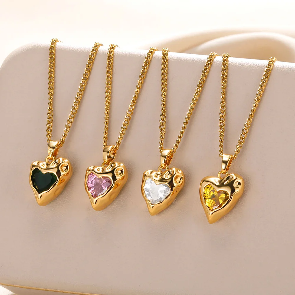 Rosa Herz Zirkon Anhänger Halskette für Frauen Gold Farbe Edelstahl Liebe Kette Halskette Mode Schmuck Valentinstag Geschenk