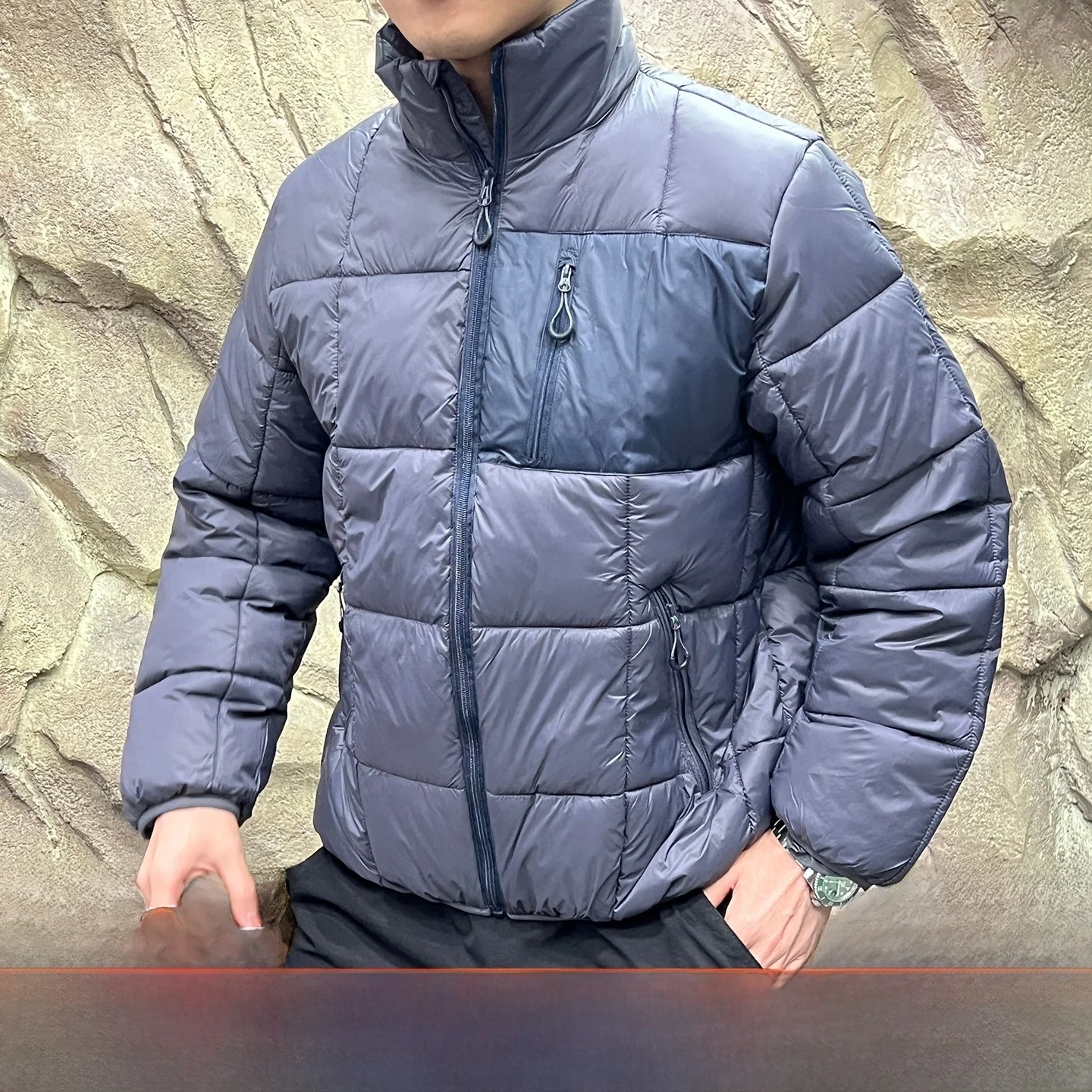 

Thiened Cotton Jaet for Men New Winter Youth Faion Stand Fit Long Sve Stand Collar Warm Casual Pure Color Blo D...