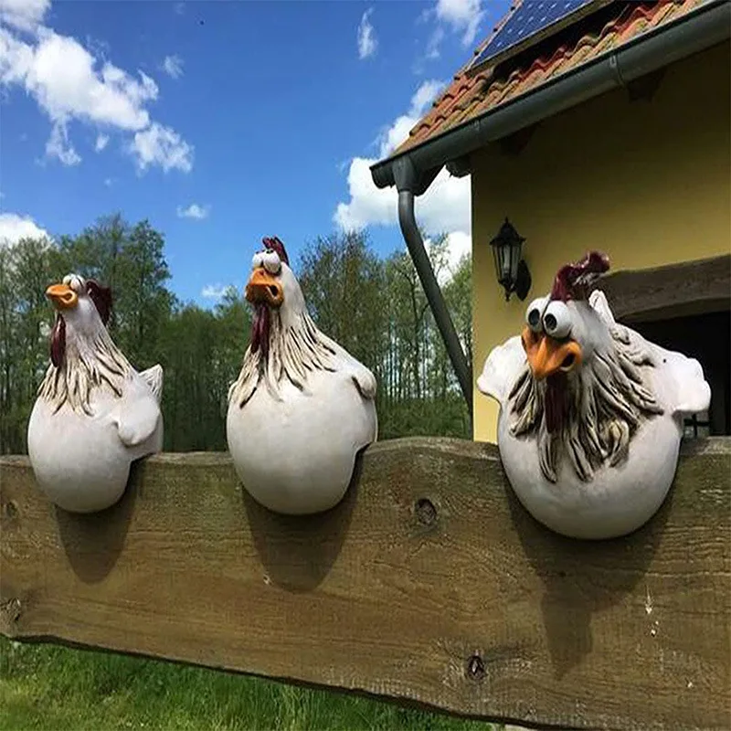 

Funny Fence Decoration Chicken Spoofing Rooster Courtyard Decoration Ornaments Resin Crafts Gardening Garden Decoration