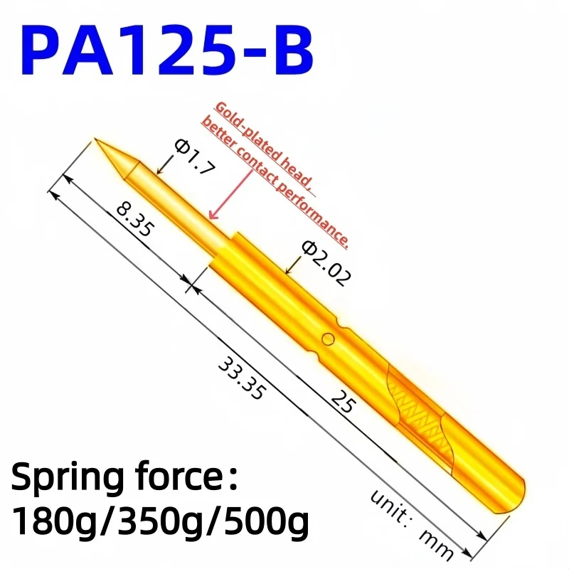 20/100PCS PA125-B1 Spring Test Probe PA125-B Test Pin P125-B P125-B1 Test Tool 33.35mm Dia 2.02mm Needle Tip Dia 1.7mm Pogo Pin