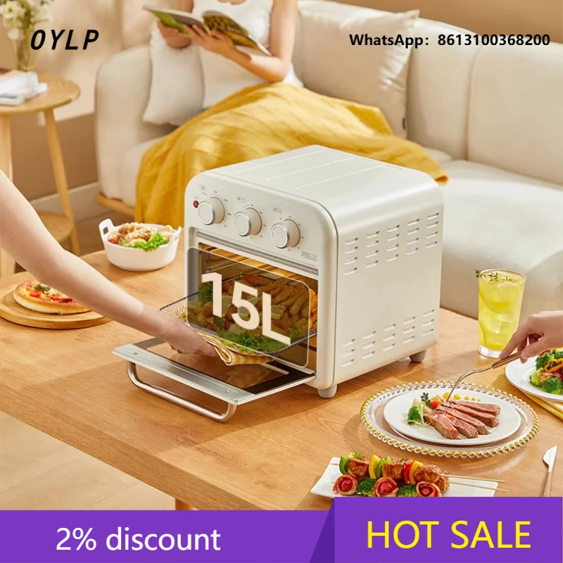OYLP Air Fryer Toaster Oven Combo 15L Small Compact Countertop Multifunction Electric Oven with Dehydrator Stainless Steel Finis