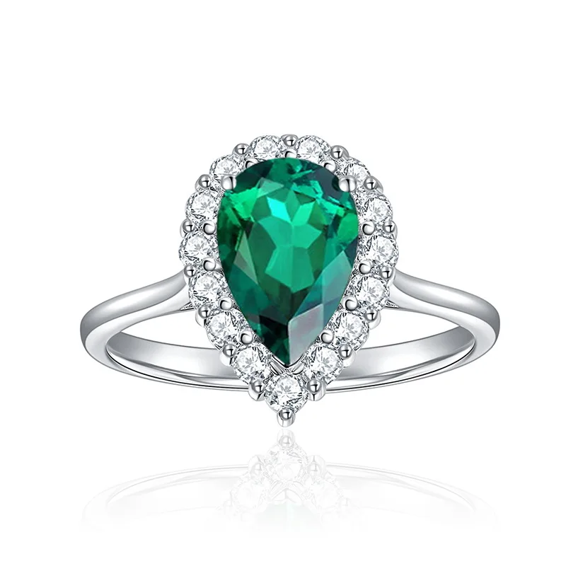 

1.5 Carat Teardrop Lab-grown Emerald Zambia S925 Silver-plated Gold Ring