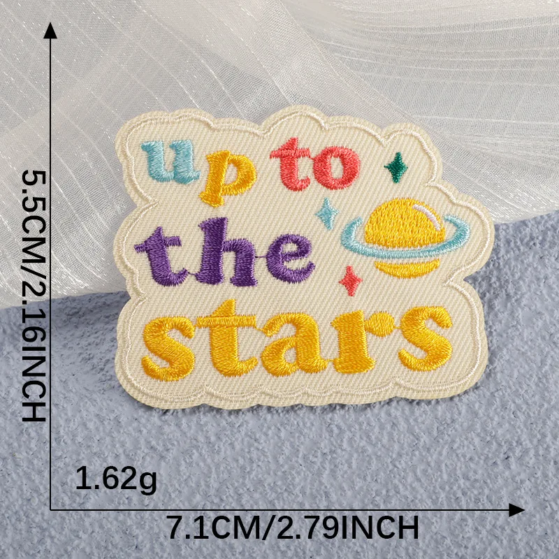 Cartoon Cute English Text Patches For School Backpack Clothing Hats Iron On Embroidery Positive Energy Logo Badge