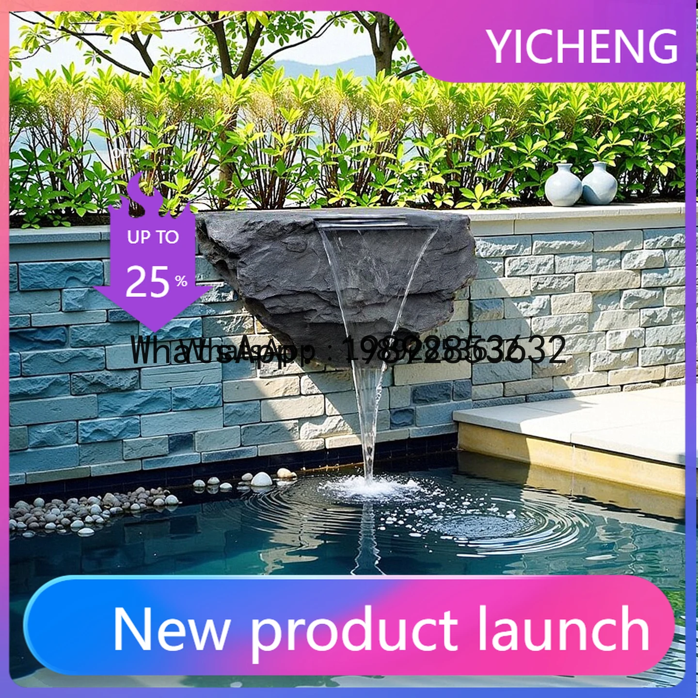 A31- Flowing Water Wall Fiberglass Stone Ornament Courtyard Water Curtain Wall Water Outlet Sink Decoration