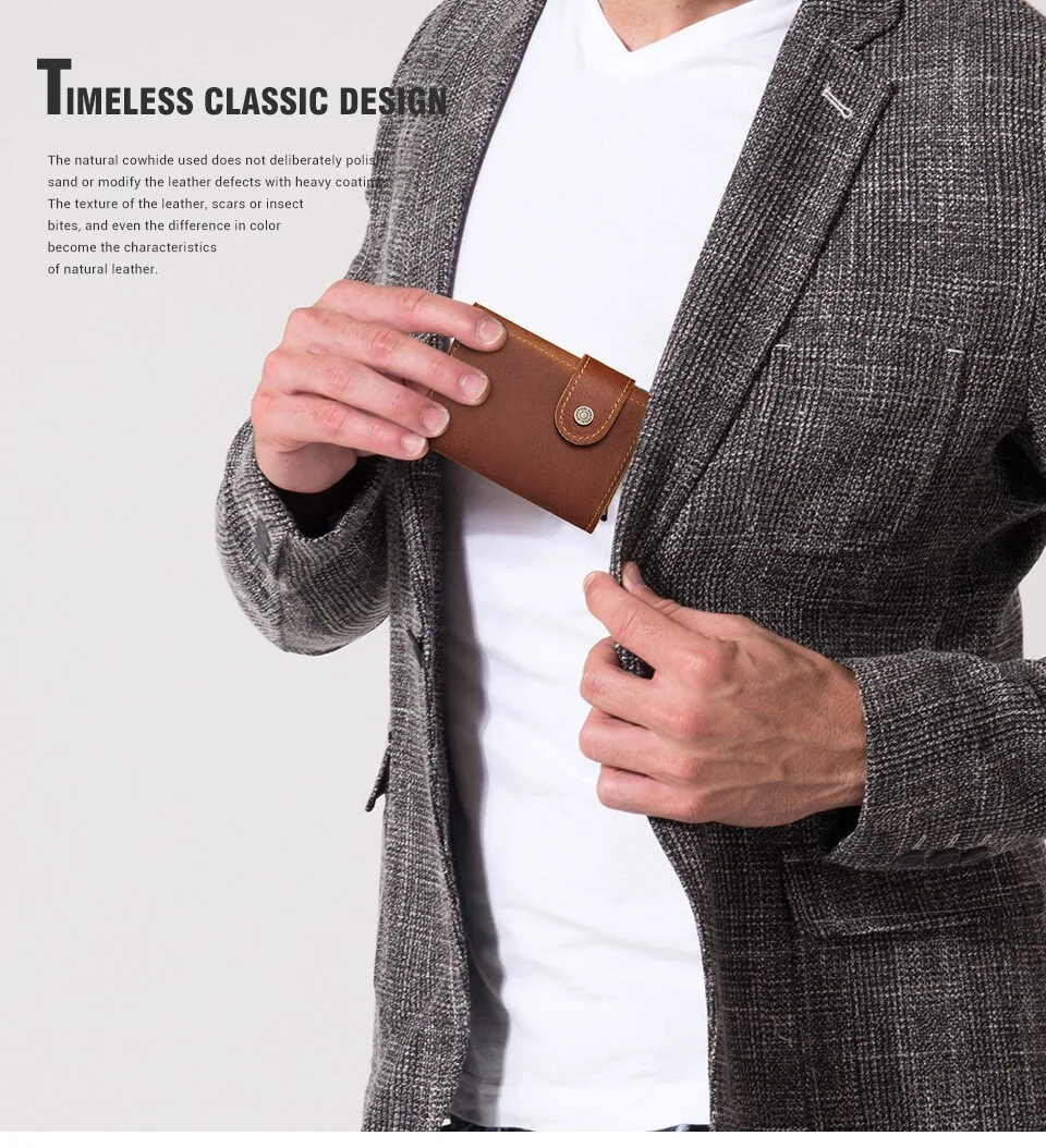 【Genuine Cow Leather】HUMERPAUL Brand Men's Wallet Credit Card Cover Retro RFID Anti-Theft Coin Pocket Male Fashion