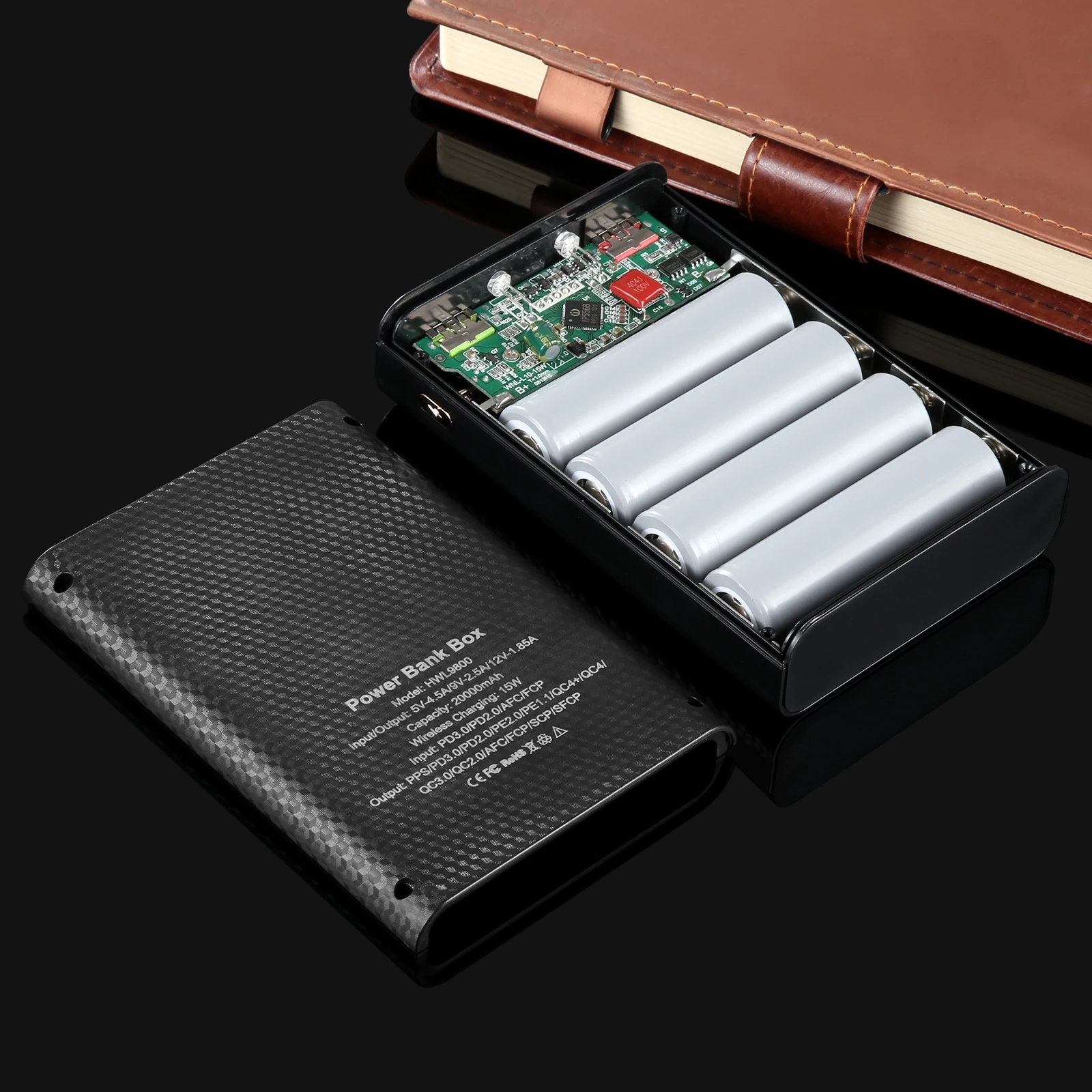 DIY 4x 21700 Battery 20000mAh Type-C Bidirectional 22W Fast Charging and 15W Wireless Charging Power Bank Shell Box With 2x USB