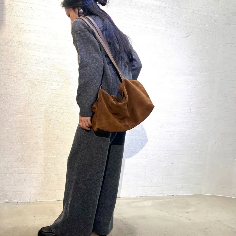 

Женские замшевые сумки на плечо из натуральной кожи, женская сумка через плечо из матовой воловьей кожи, женский дизайн, роскошная и ленивая дорожная сумка