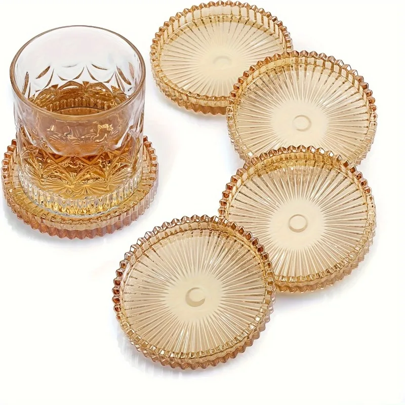 5 Pack Transparent Coaster Set Glass Round Crystal Coaster Drinks Coffee Table Decoration for Home Office Kitchen Bar Restaurant
