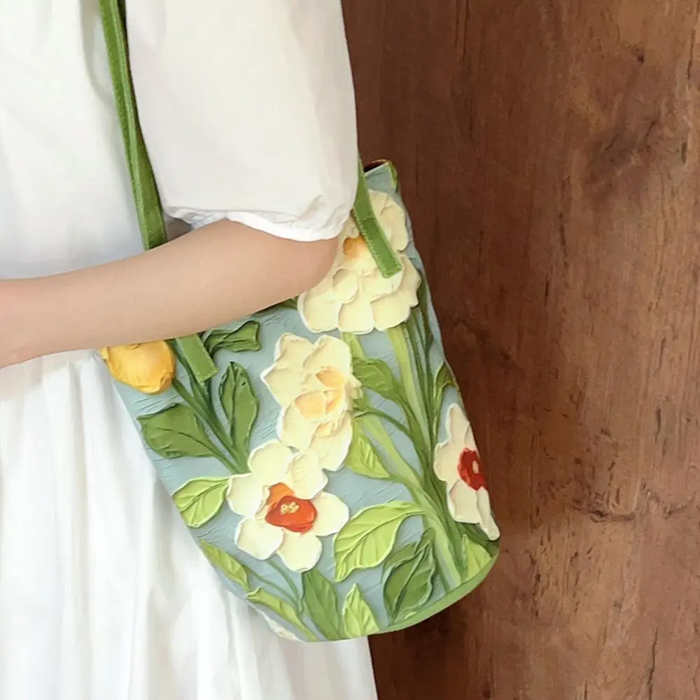 

Новая сумка-ведро с цветочным узором, повседневная парусиновая сумка на плечо, креативная женская сумка большой вместимости