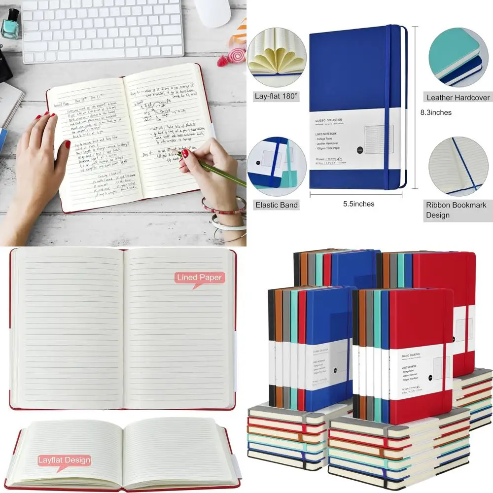 

Блокноты A5 в кожаной обложке, 160 страниц, бумага 100 г/м², 8,3x5,5 дюймов, подходят для офиса, школы и бизнеса