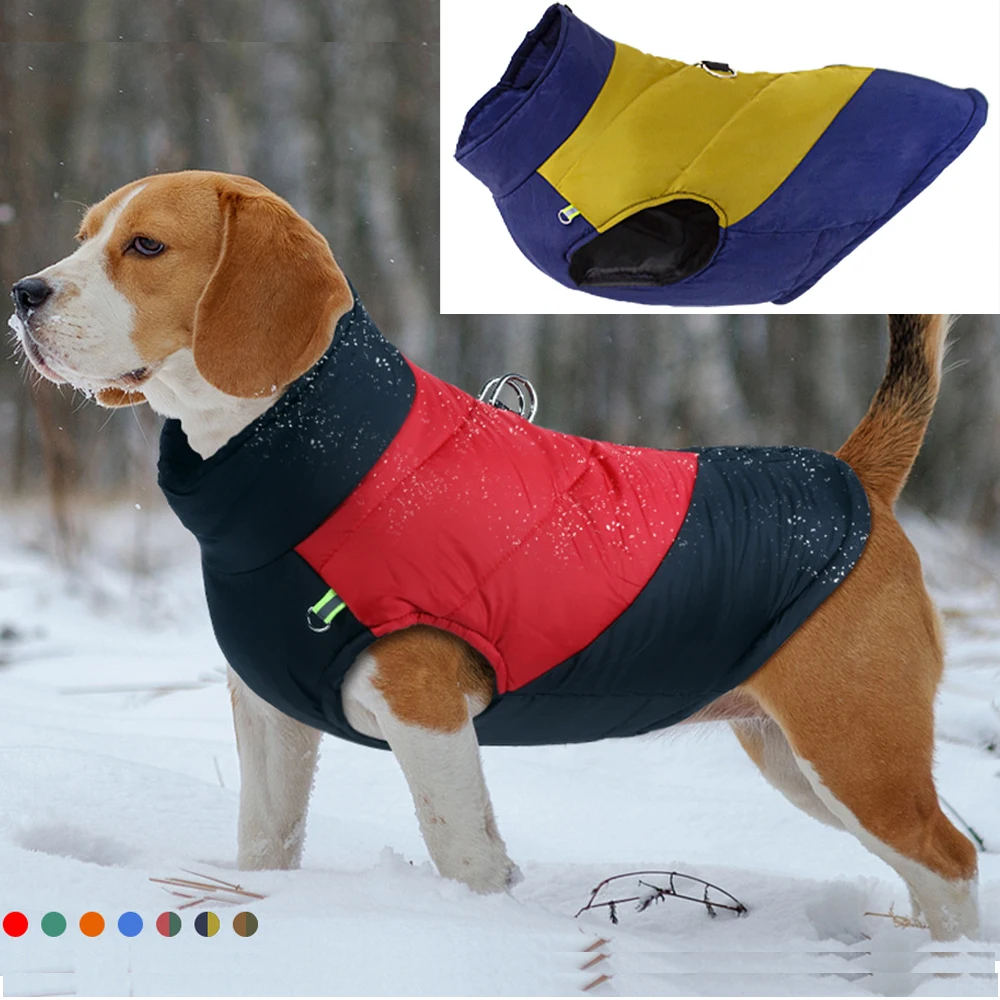 Classic Dog Waterproof Coat Sleeveless Dog Clothes Two-Legged Pet Clothing Dog Padded Vest Winter Dog Jacket Green Red Blue