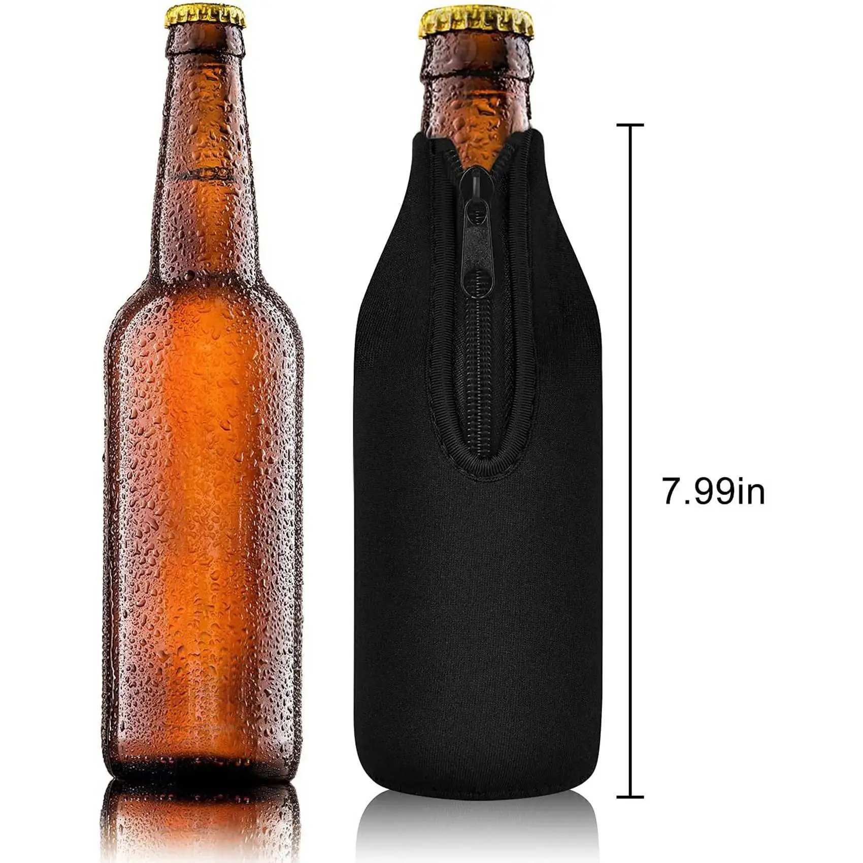 ABUN-8 Pack Beer Bottle Insulator Sleeve Keep Drink Cold,Zip-Up Bottle Jackets,Beer Bottle Cooler Sleeves,Neoprene Cover