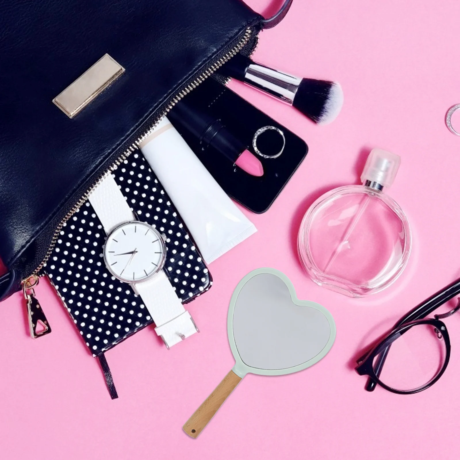 

Heart Shape Handheld Mirror Stylish Portable Mirror for Home Travel Beauty Salon Girls Vanity Table Use