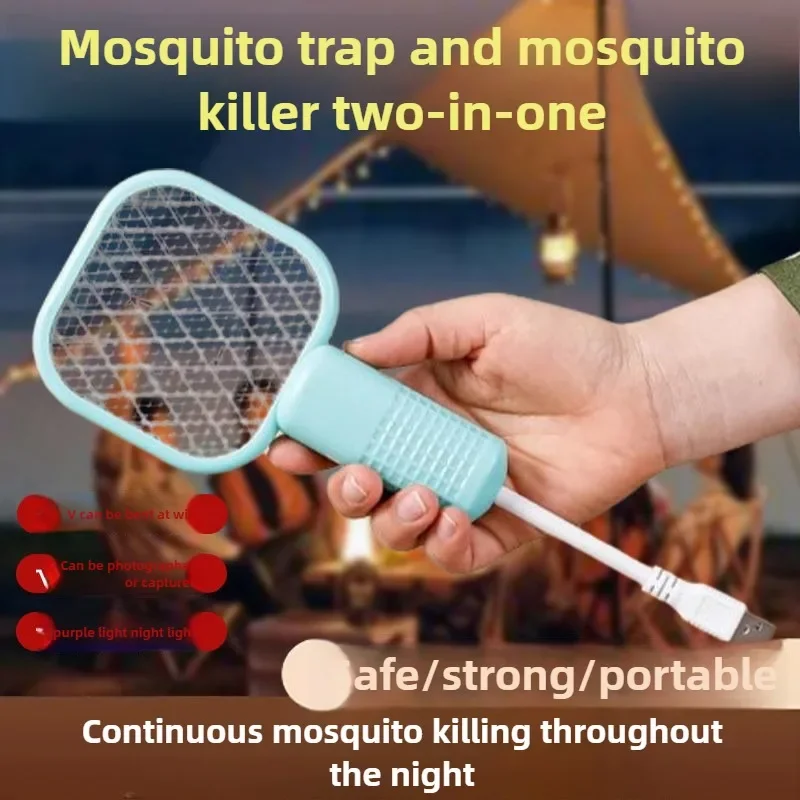 แบบพกพา USB ชาร์จ 2 in 1 ไฟฟ้ายุง Killer Fly Swatter Bug Zapper UV Light TRAP สําหรับในร่มกลางแจ้งบ้านห้องนอน
