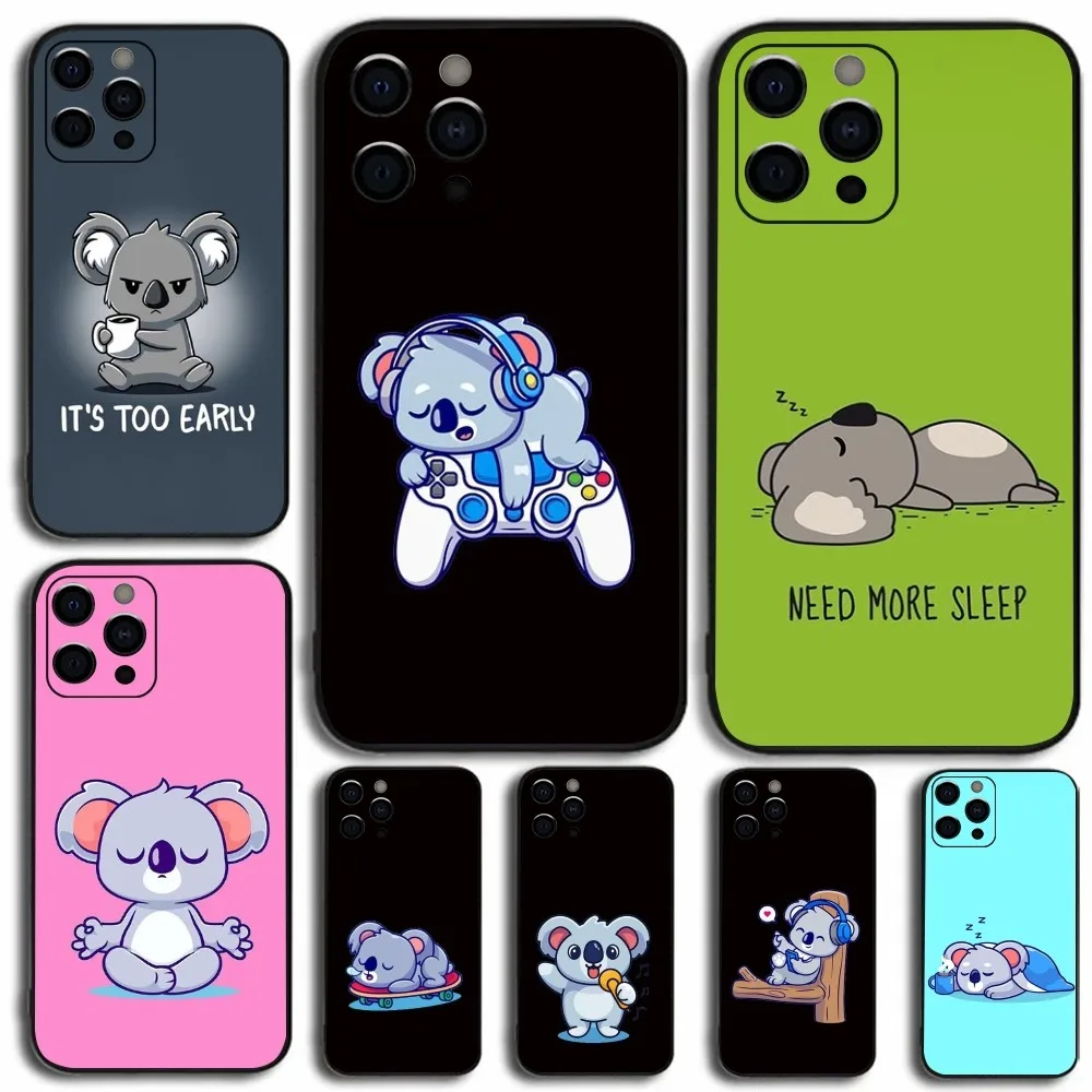 Cute Cartoon Animal koala Phone Case For Apple iPhone 15,14,13,12,11,Pro,X,XS,Max,XR,Plus,Mini Soft Black Cover