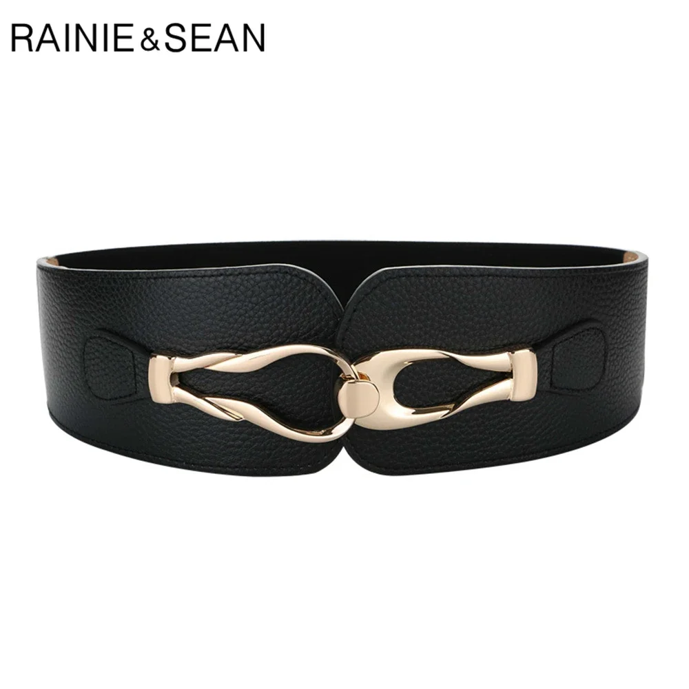 RAINIE SEAN Red Wide Women Belt Elastic Corset Ladies Belts for Dresses Genuine Leather Waist Belt Fashion Stretch Cummerbund