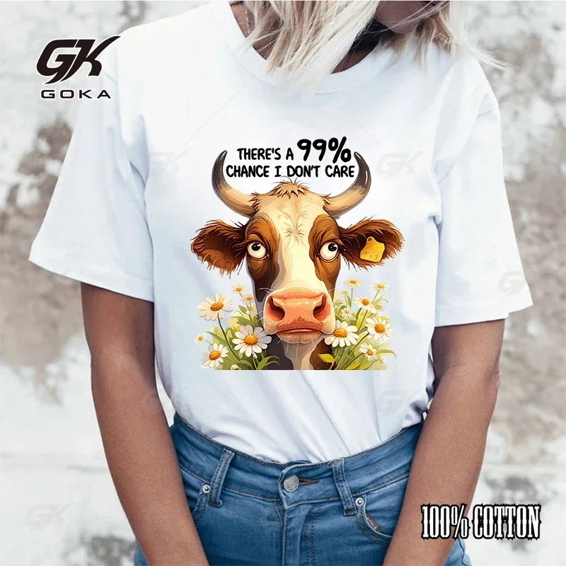 Fashion Cow There'S A 99% Chance I Don'T Care Printed T-Shirts Men Women Summer Casual Short Sleeved T-Shirts Round Neck Tops