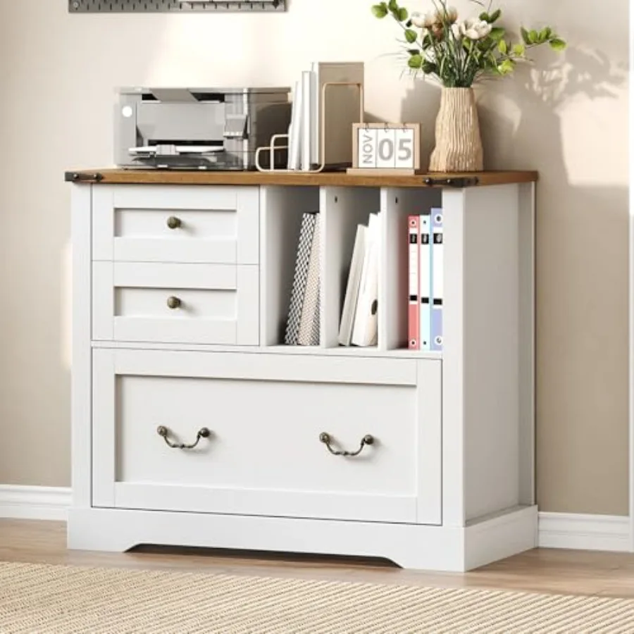 Farmhouse File Cabinet for Home Office, Lateral Filing Cabinet with 3 Drawers and Folder Organizer, Office Storage Cabinet for