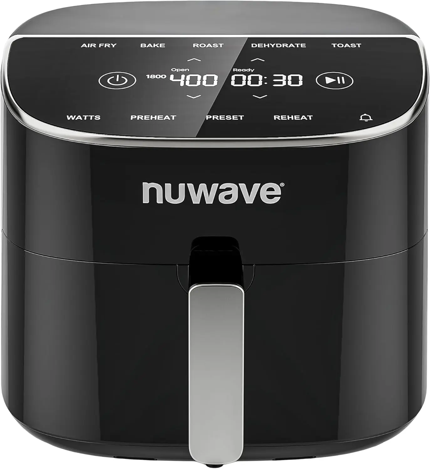 

8 Qt Air Fryer, Digital Touch Screen, 50°F–400°F in 5° Increments, 5 Cook Functions, 100 Presets, 50 Memory, 3 Wattages 700