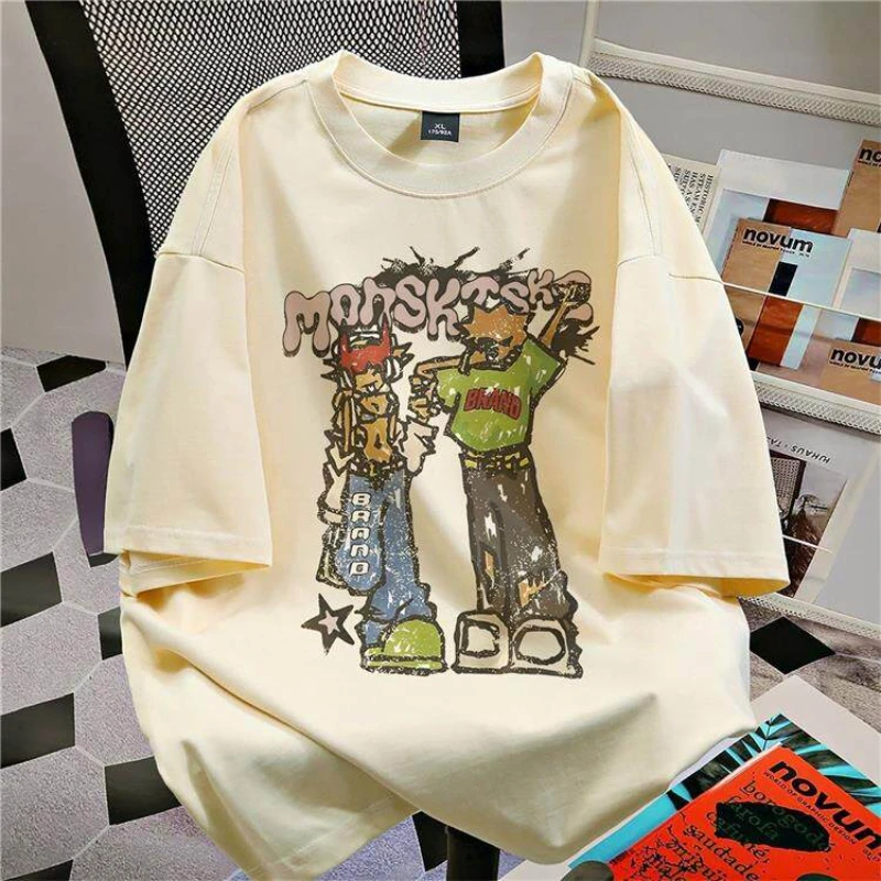 Cotton Short-sleeved Men's T-shirt Female Student Senior American Foreign Style Loose and Versatile Couple's Clothing